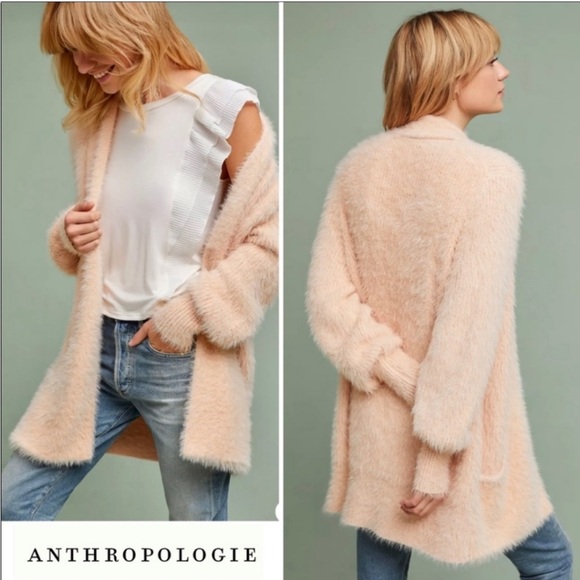 Anthropologie Knitted & Knotted Pink Eyelash Open Front Sweater Cardigan Size XS - Picture 2 of 8